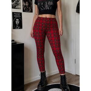 bar III Red Tartan Plaid Pants 3X Punk Grunge Tapered Stretch Pull On